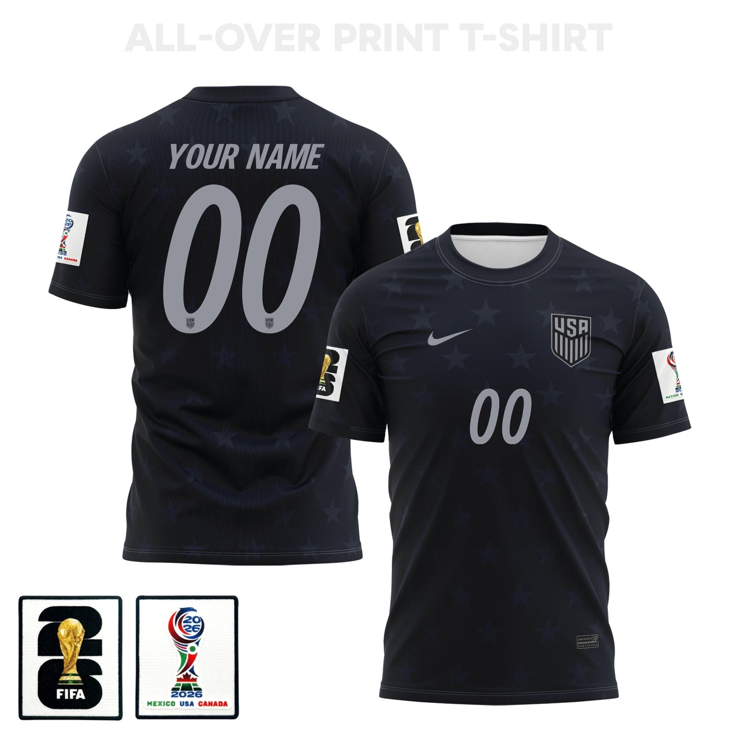 USMNT 2026 Away 3D T-Shirt Fully Printed – Personalized – Unisex, Black