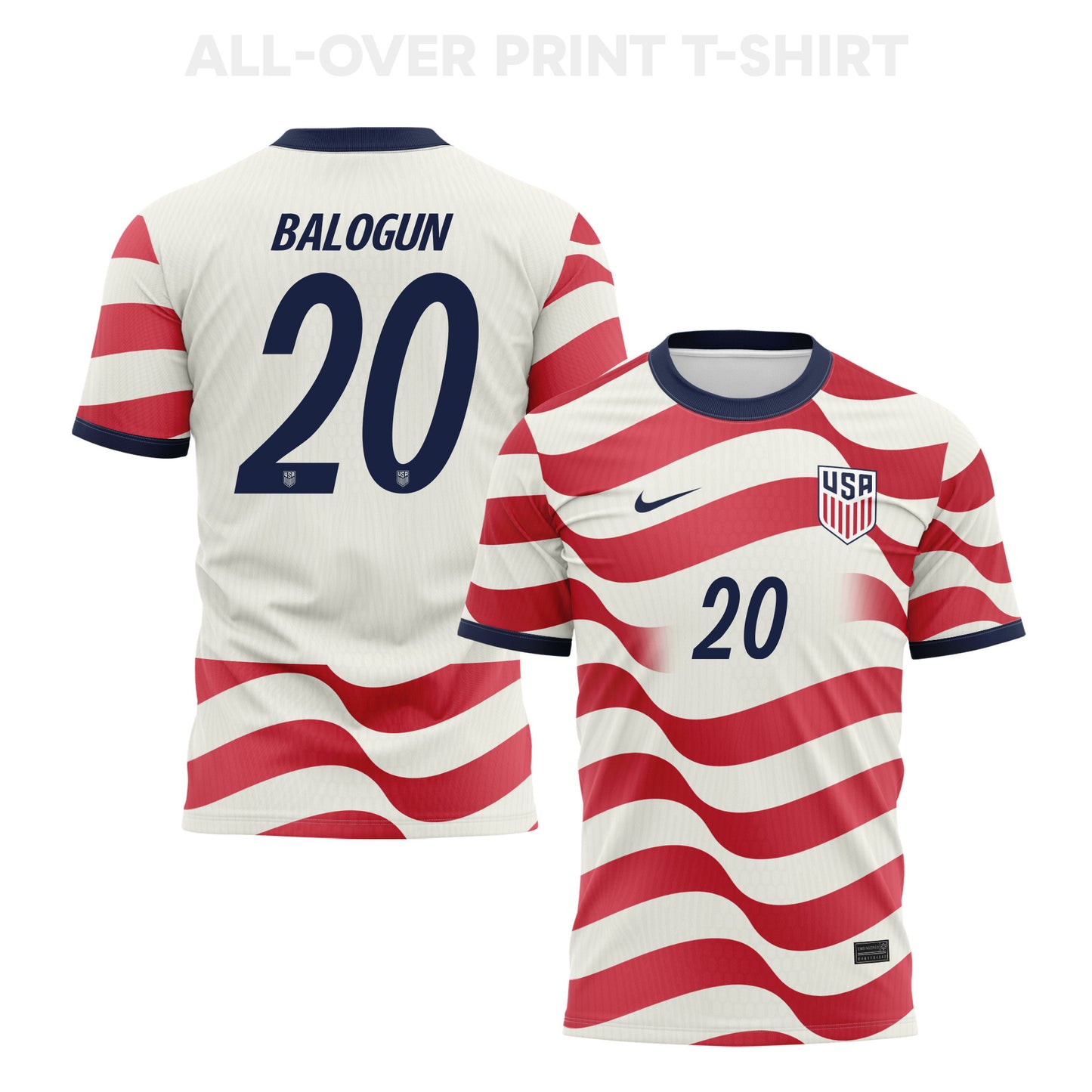 Folarin Balogun 20 USMNT 2026 Home 3D T-Shirt Fully Printed – Unisex, White/Red