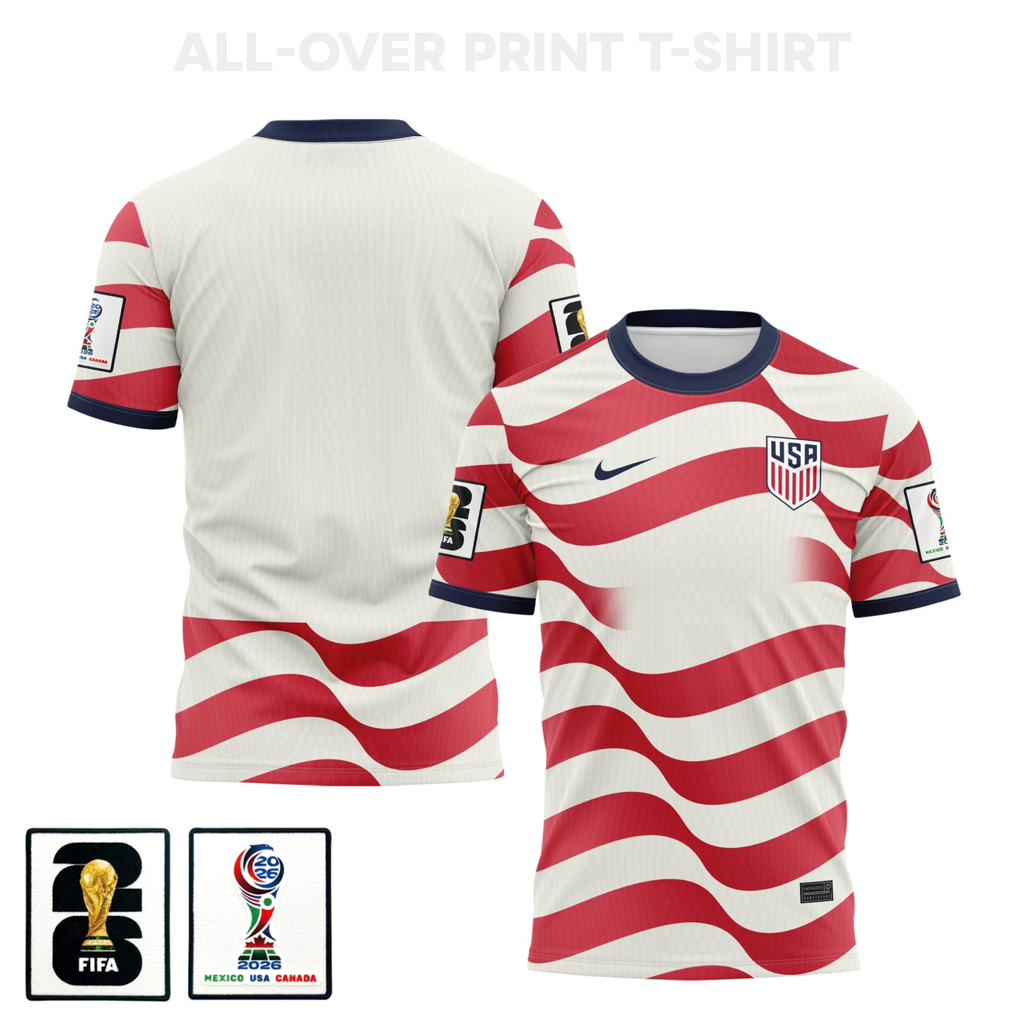 USMNT 2026 Home 3D T-Shirt Fully Printed – Unisex, White/Red