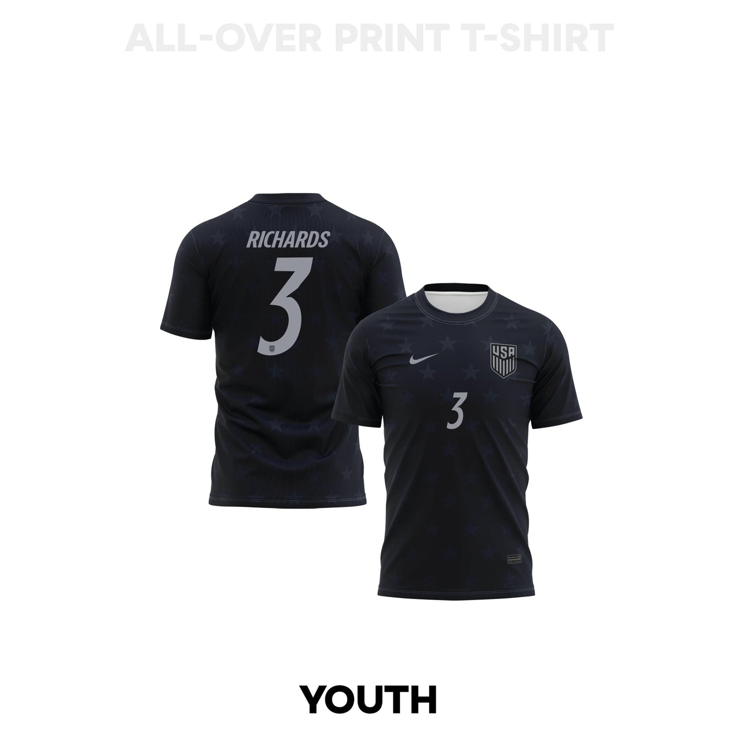 Chris Richards 3 Youth USMNT 2026 Away 3D T-shirt Fully Printed – Black
