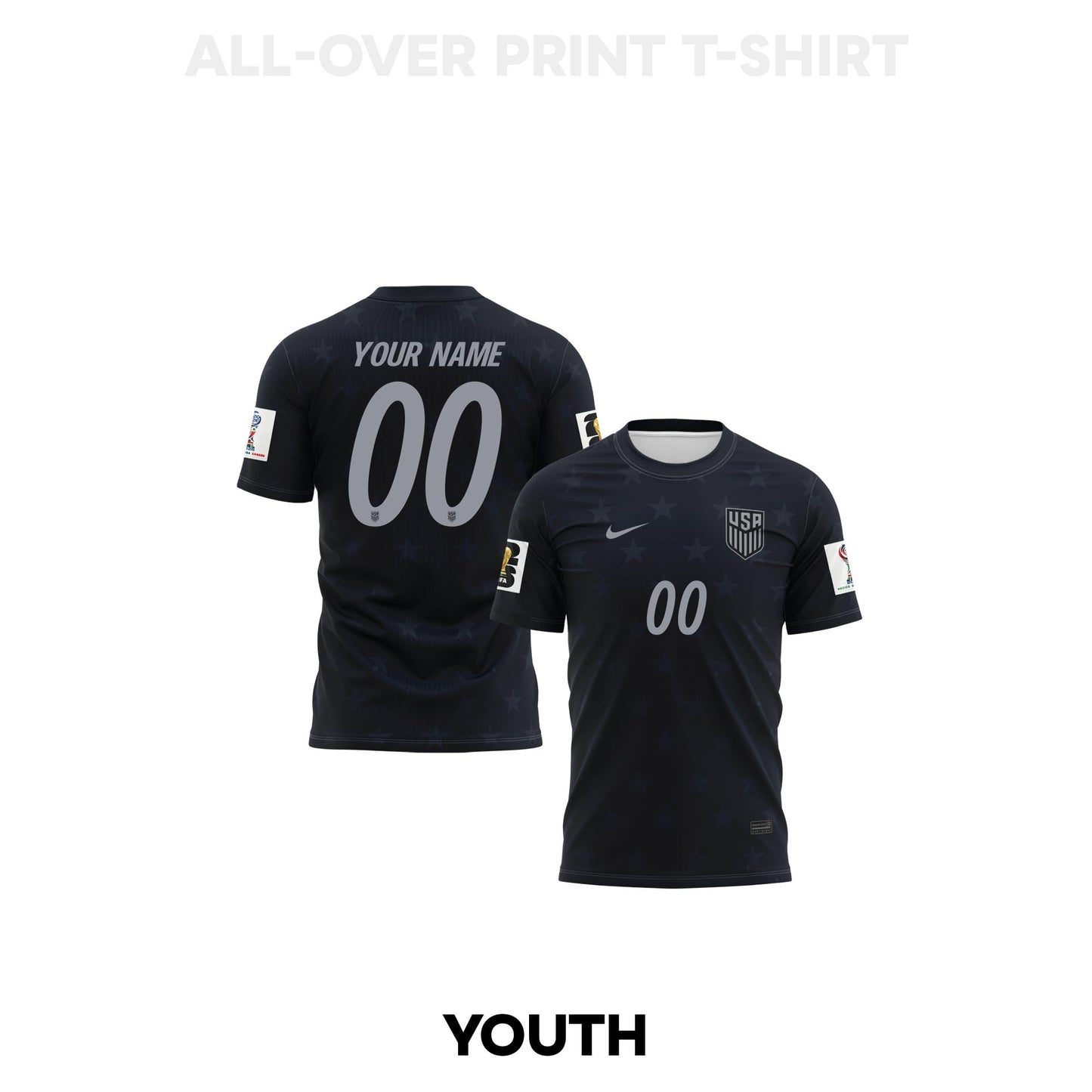 USMNT 2026 Youth Away 3D T-shirt Fully Printed – Personalized – Black