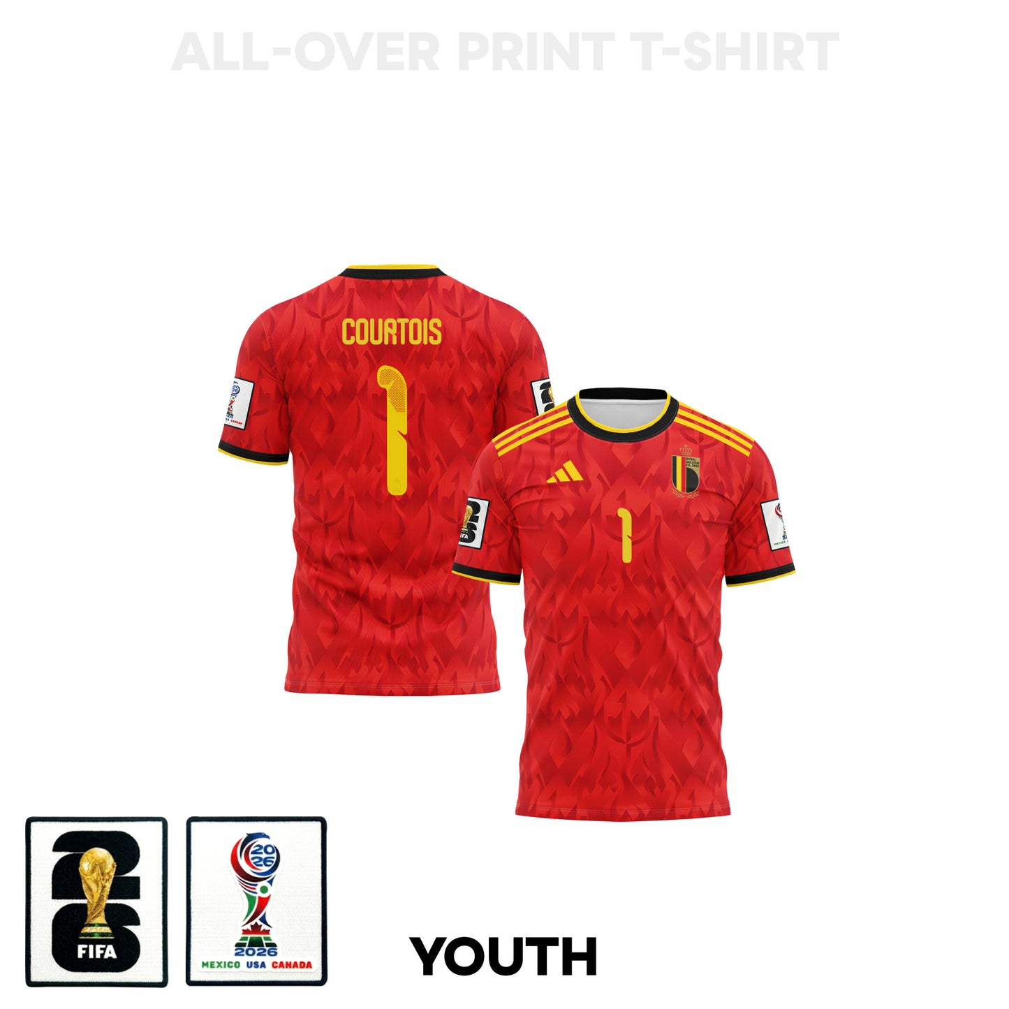 Thibaut Courtois 1 Youth Belgium 2026 Home 3D T-shirt Fully Printed – Red