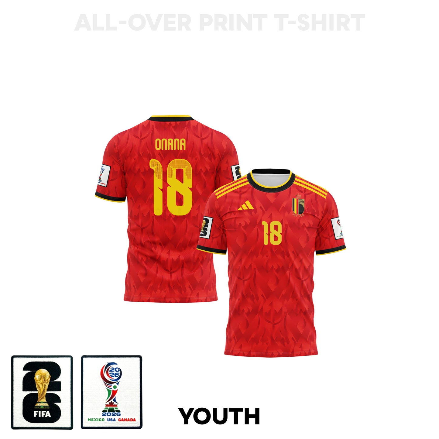 Amadou Onana 18 Youth Belgium 2026 Home 3D T-shirt Fully Printed – Red