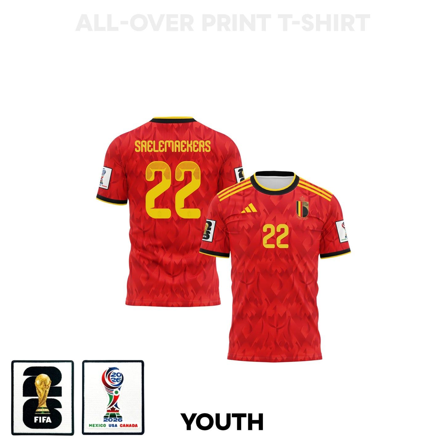 Alexis Saelemaekers 22 Youth Belgium 2026 Home 3D T-shirt Fully Printed – Red