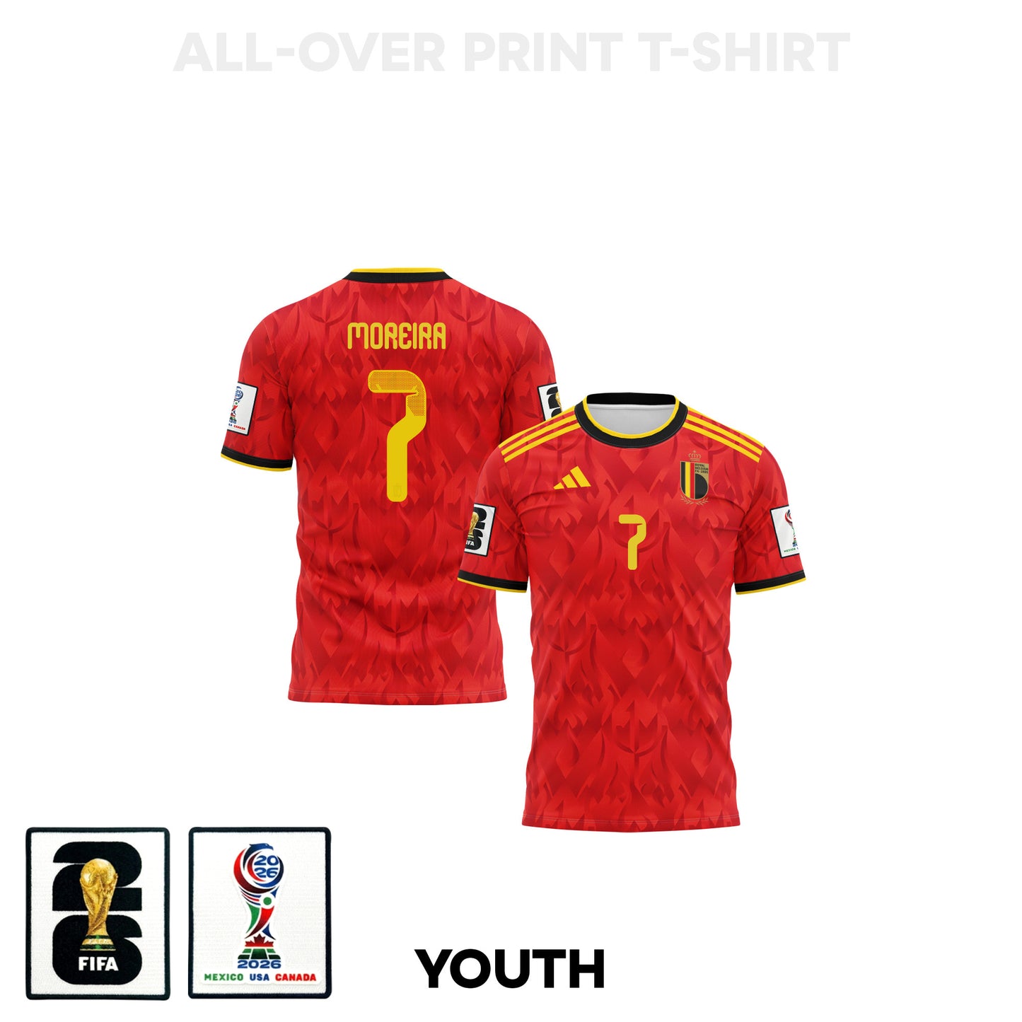 Diego Moreira 7 Youth Belgium 2026 Home 3D T-shirt Fully Printed – Red