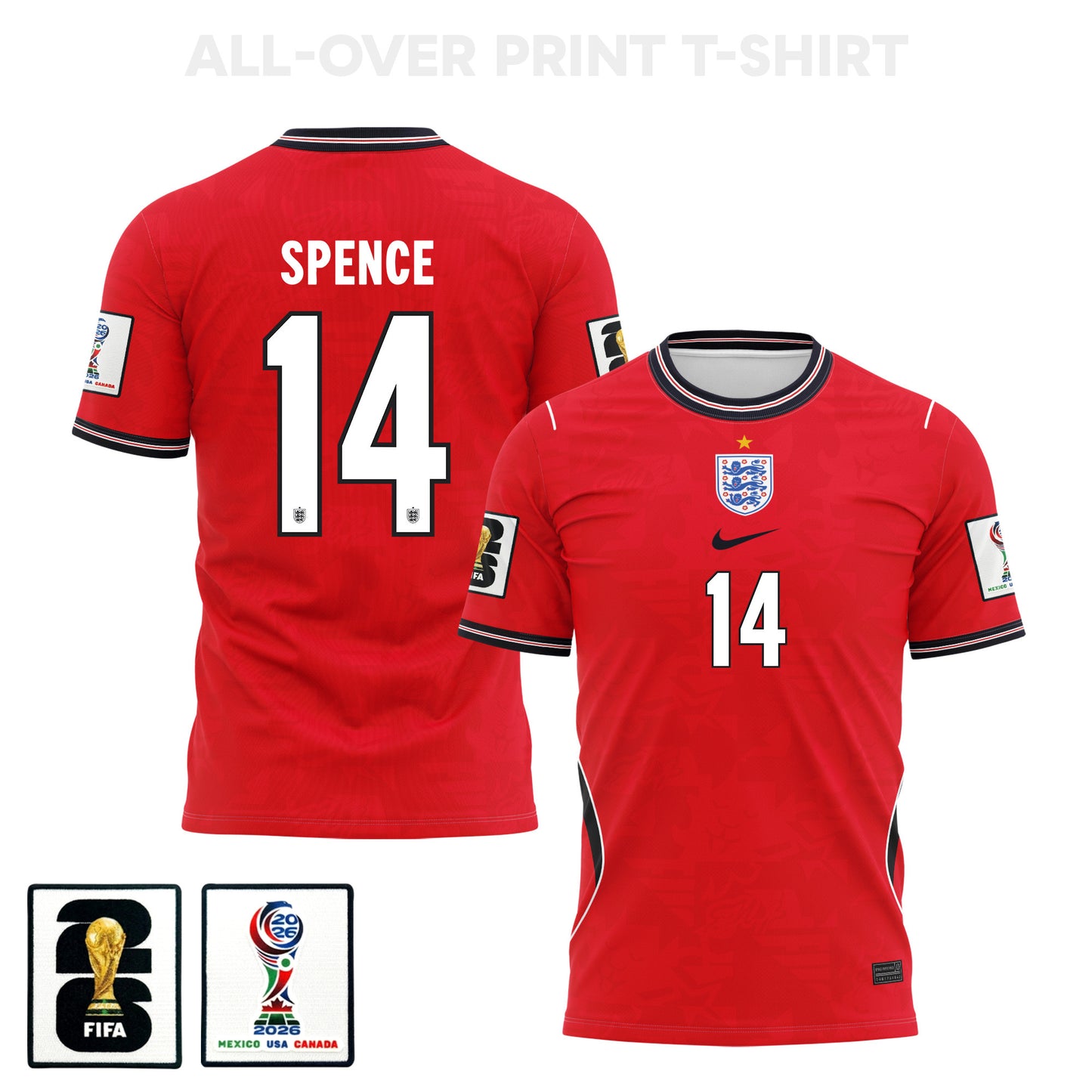 Djed Spence 14 England 2026 Away 3D T-Shirt Fully Printed – Unisex, Red