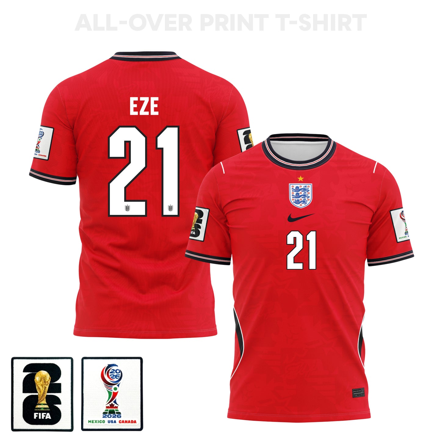 Eberechi Eze 21 England 2026 Away 3D T-Shirt Fully Printed – Unisex, Red