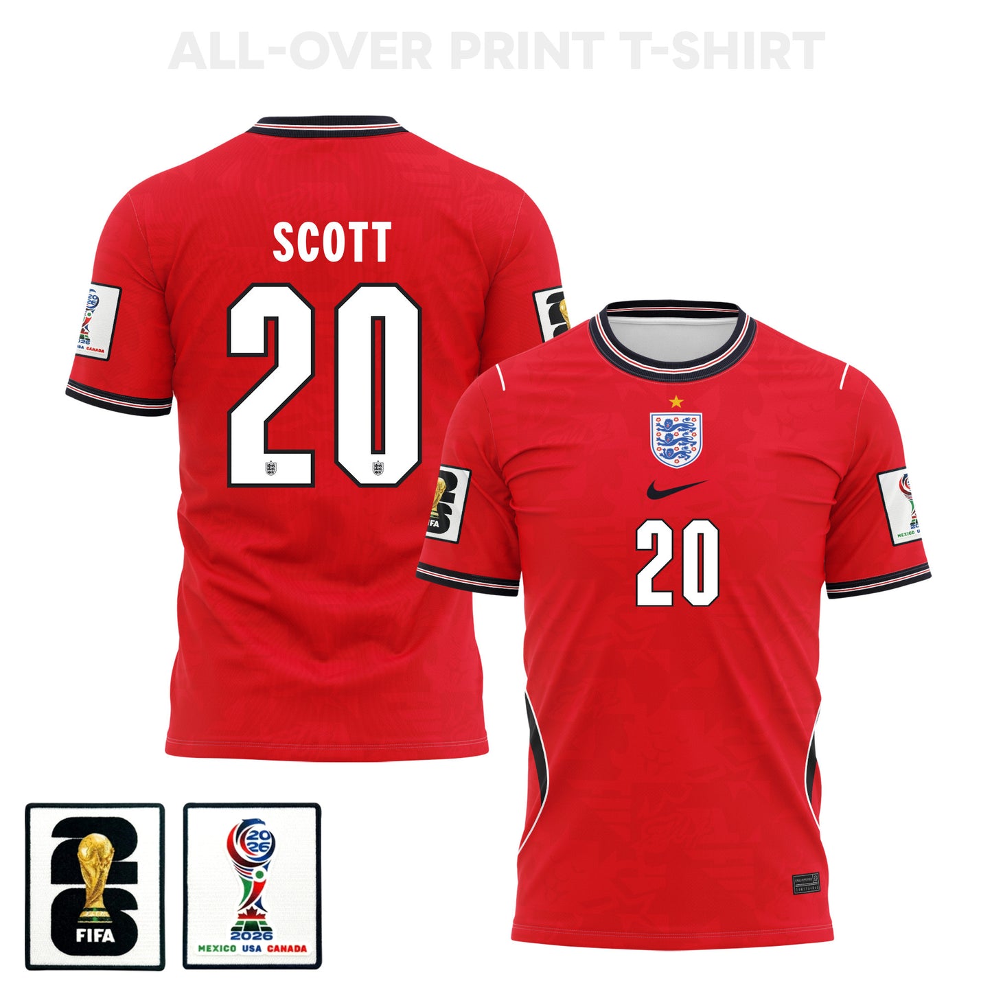 Alex Scott 20 England 2026 Away 3D T-Shirt Fully Printed – Unisex, Red