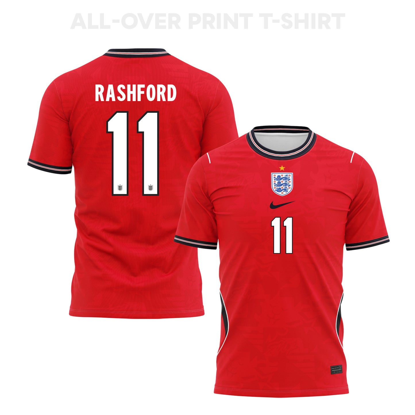 Marcus Rashford 11 England 2026 Away 3D T-Shirt Fully Printed – Unisex, Red