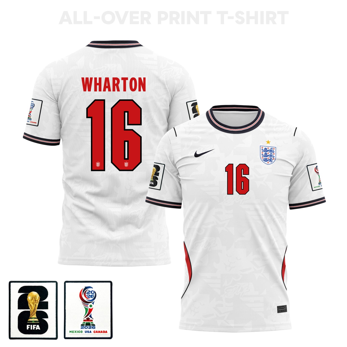 Adam Wharton 16 England 2026 Home 3D T-Shirt Fully Printed – Unisex, White
