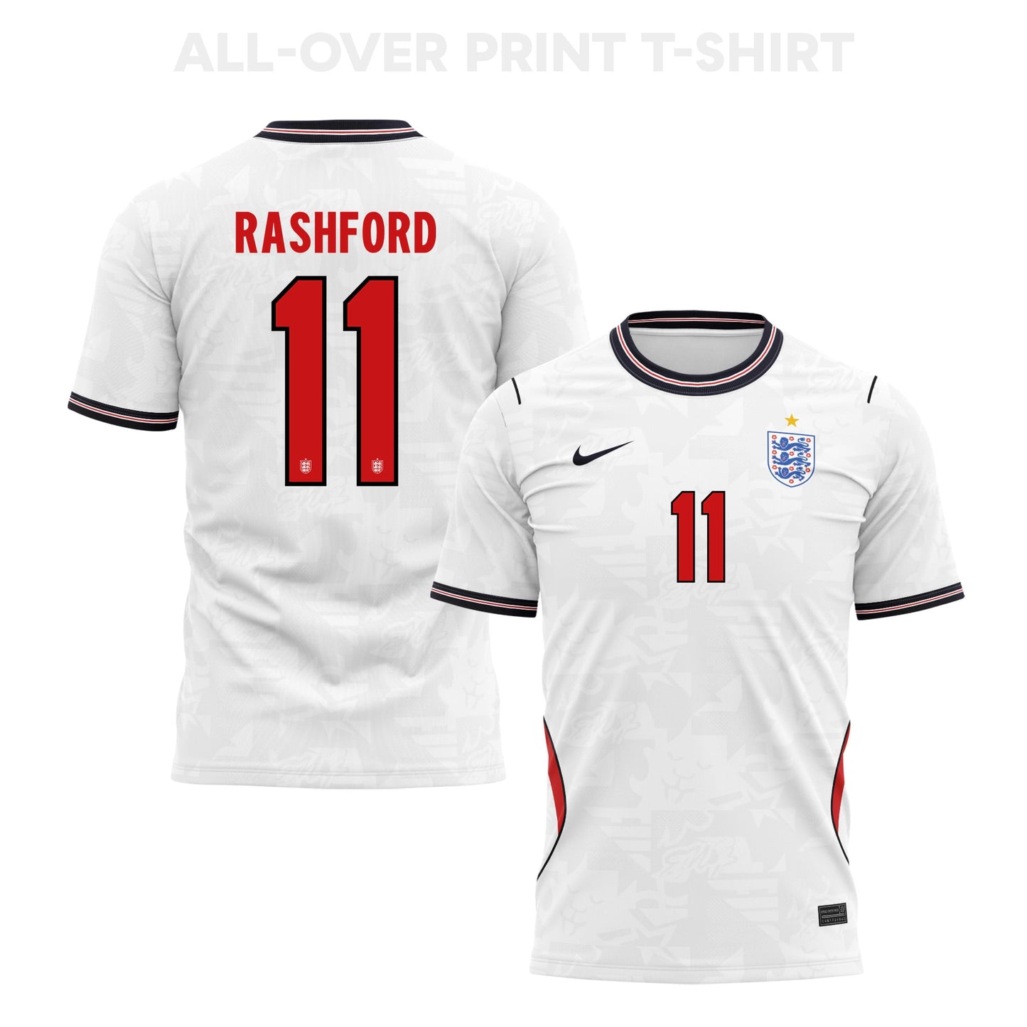 Marcus Rashford 11 England 2026 Home 3D T-Shirt Fully Printed – Unisex, White