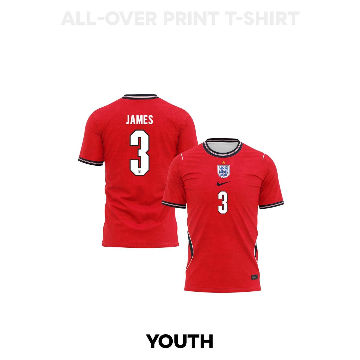 Reece James 3 Youth England 2026 Away 3D T-shirt Fully Printed – Red