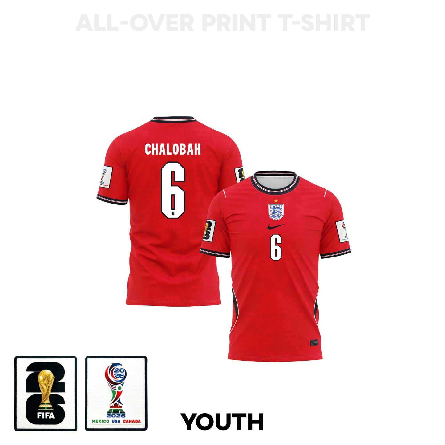 Trevoh Chalobah 6 Youth England 2026 Away 3D T-shirt Fully Printed – Red