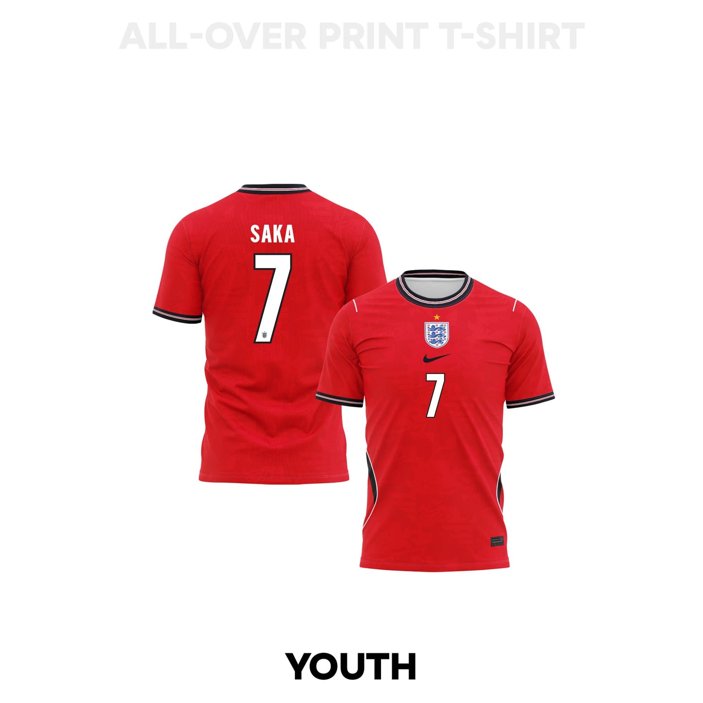 Bukayo Saka 7 Youth England 2026 Away 3D T-shirt Fully Printed – Red