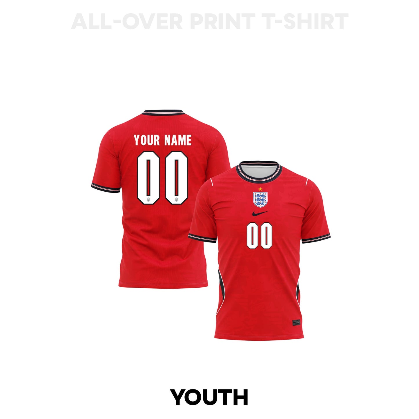 England 2026 Youth Away 3D T-shirt Fully Printed – Personalized – Red