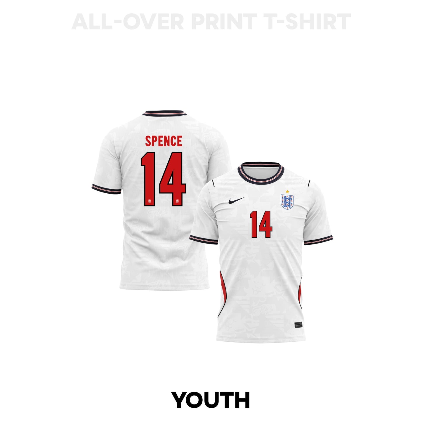 Djed Spence 14 Youth England 2026 Home 3D T-shirt Fully Printed – White