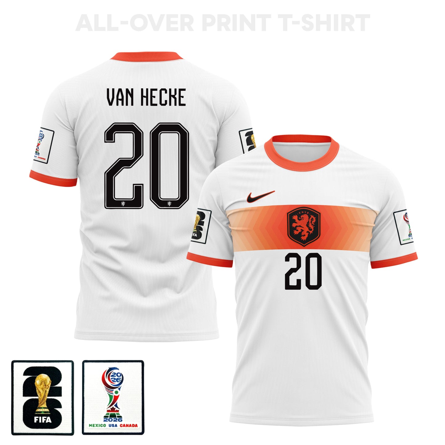 Jan Paul van Hecke 20 Netherlands 2026 Away 3D T-Shirt Fully Printed – Unisex, White