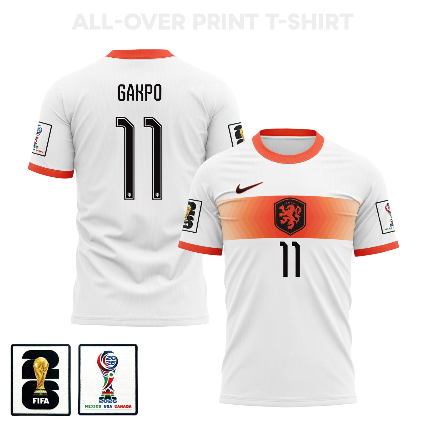 Cody Gakpo 11 Netherlands 2026 Away 3D T-Shirt Fully Printed – Unisex, White