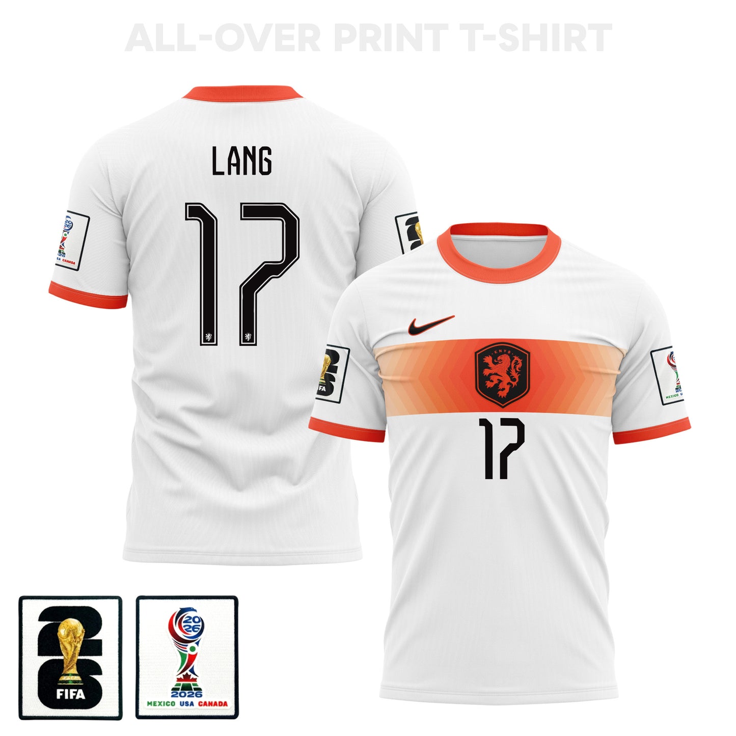 Noa Lang 17 Netherlands 2026 Away 3D T-Shirt Fully Printed – Unisex, White