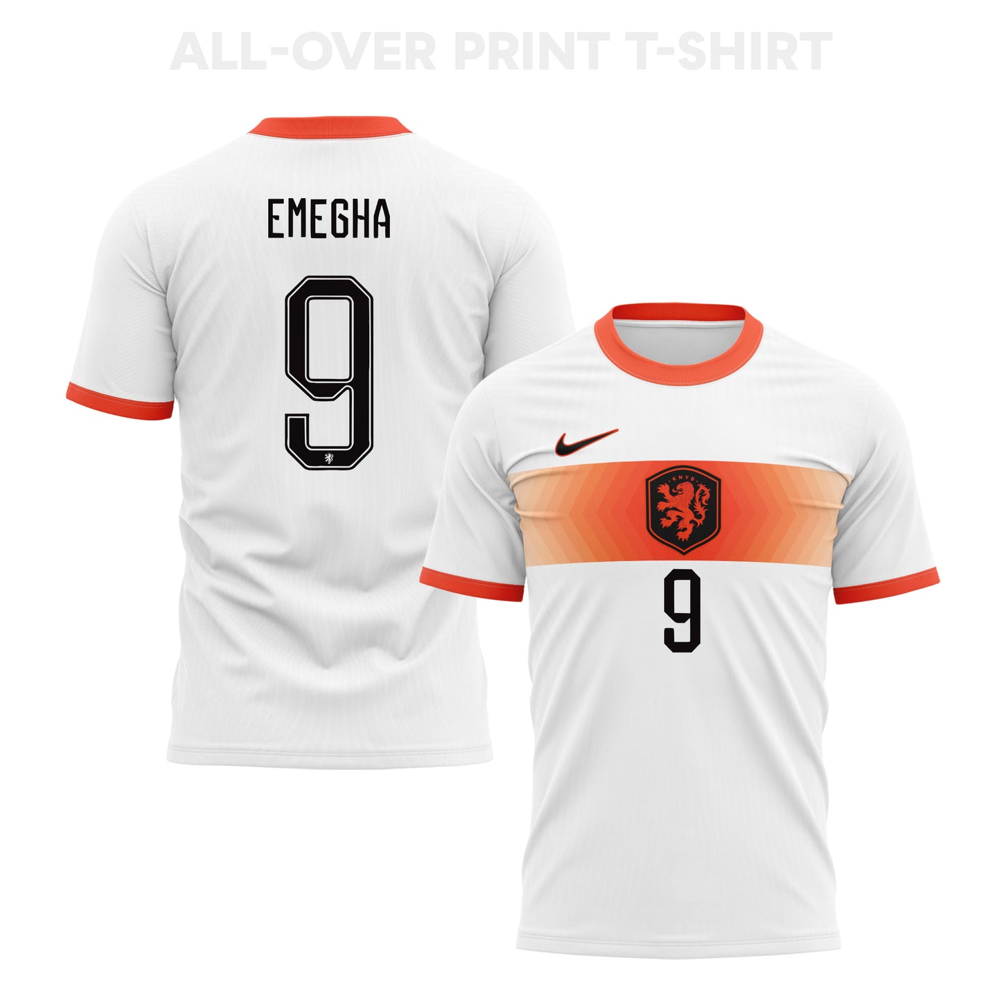 Emmanuel Emegha 9 Netherlands 2026 Away 3D T-Shirt Fully Printed – Unisex, White