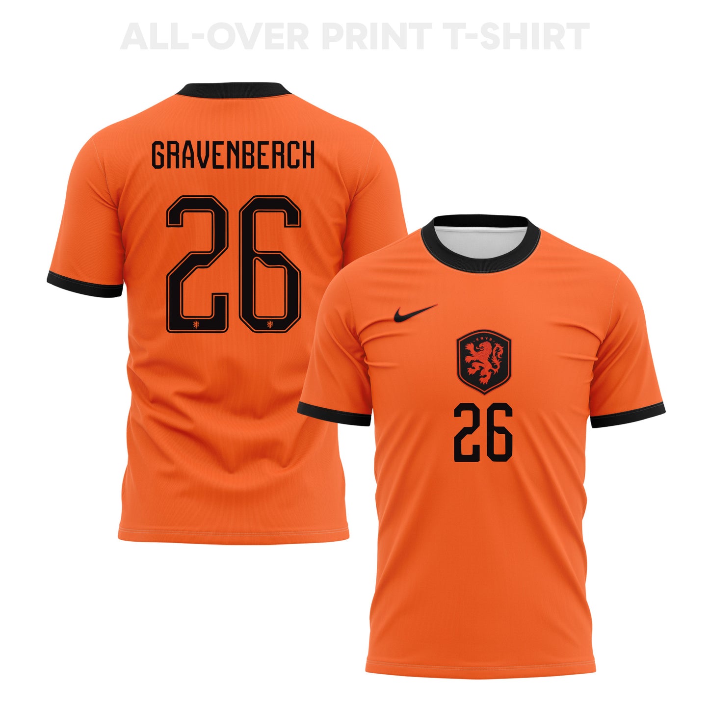 Ryan Gravenberch 26 Netherlands 2026 Home 3D T-Shirt Fully Printed – Unisex, Orange