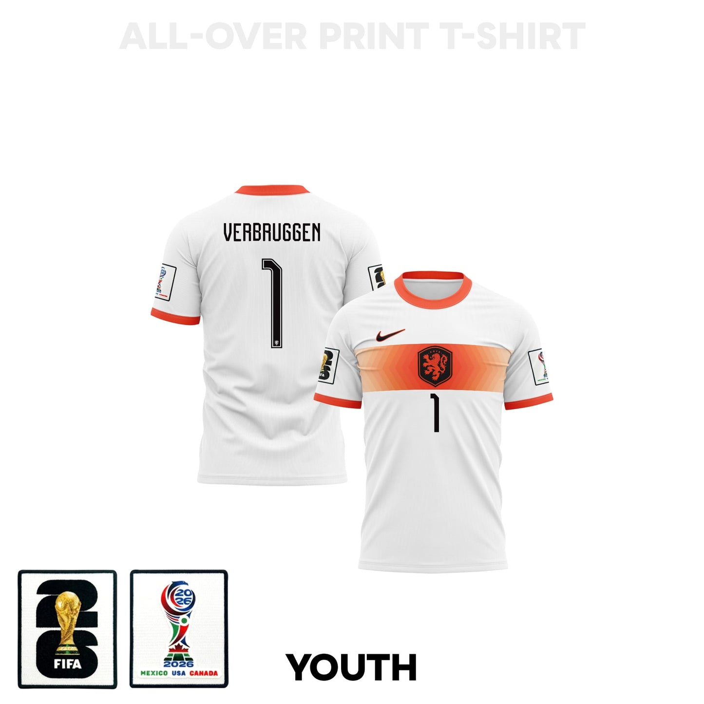 Bart Verbruggen 1 Youth Netherlands 2026 Away 3D T-shirt Fully Printed – White