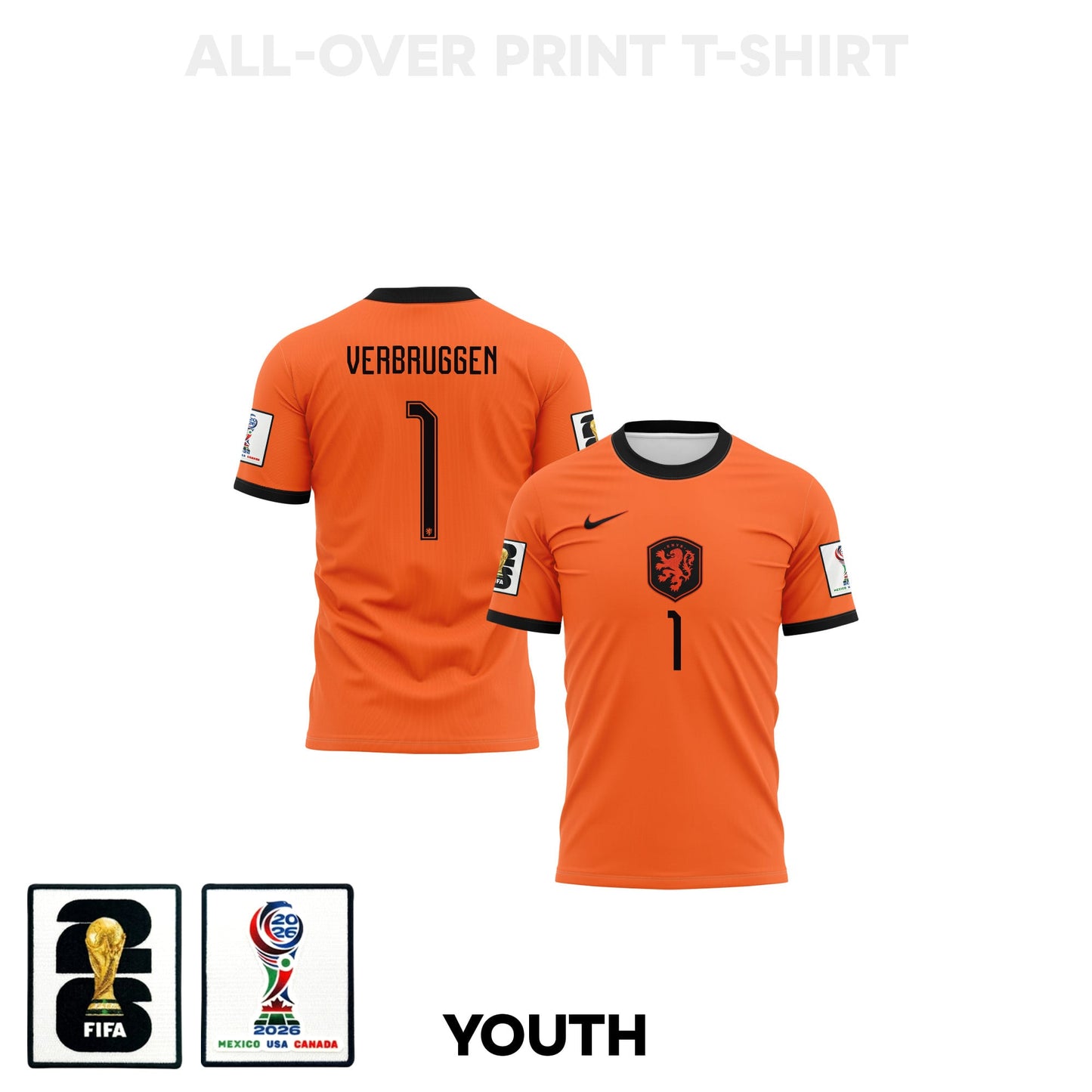 Bart Verbruggen 1 Youth Netherlands 2026 Home 3D T-shirt Fully Printed – Orange