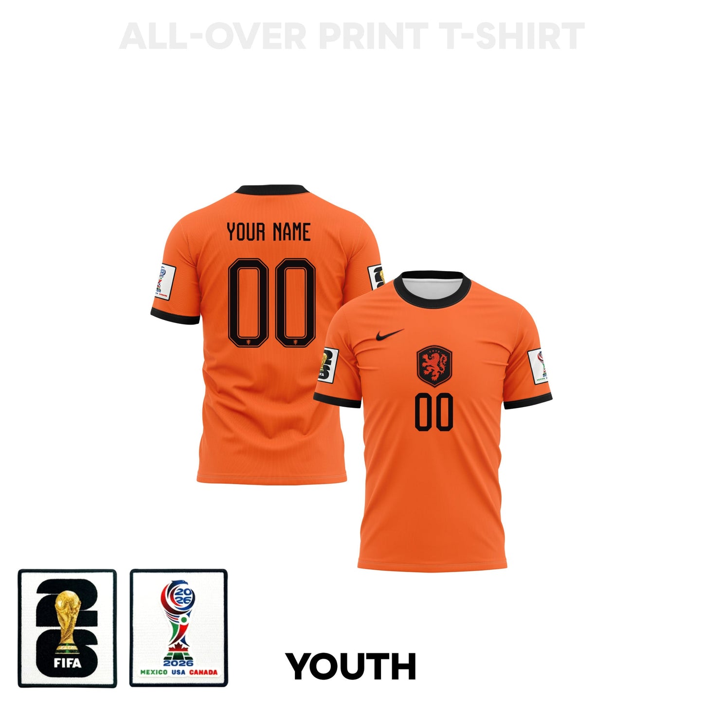 Netherlands 2026 Youth Home 3D T-shirt Fully Printed – Personalized – Orange