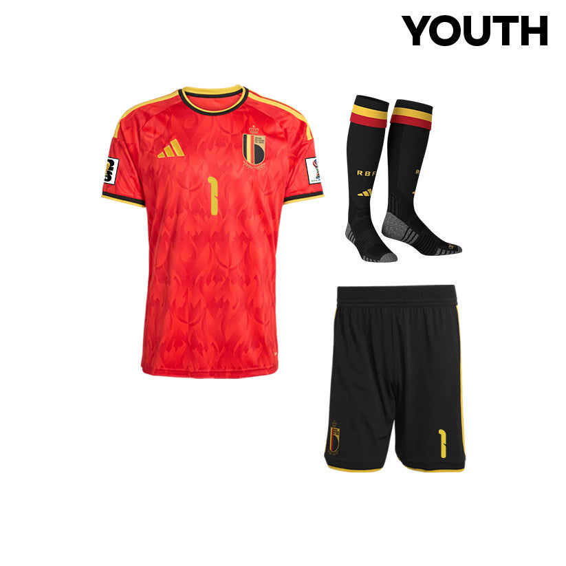 Thibaut Courtois 1 Belgium 2026 YOUTH Home Kit Set – Red/Black