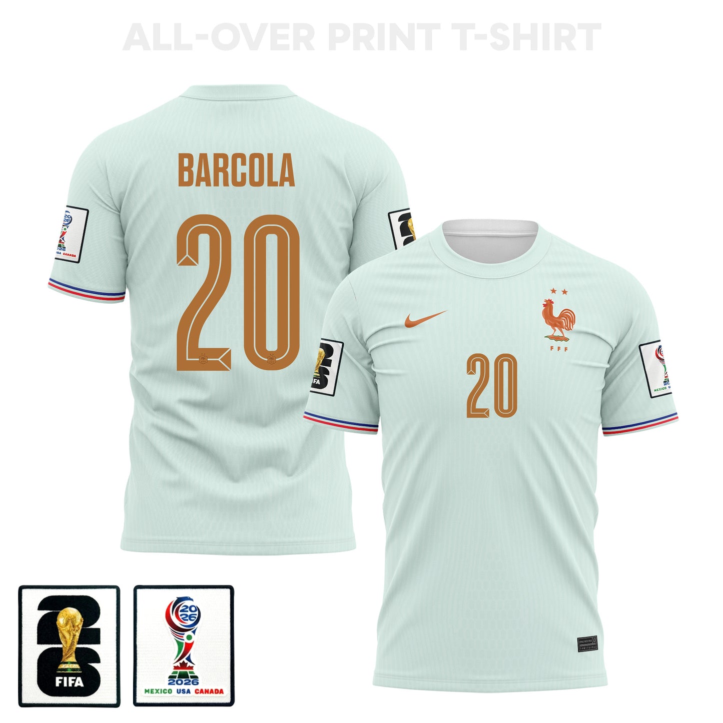 Bradley Barcola 20 France 2026 Away 3D T-Shirt Fully Printed – Unisex, Green