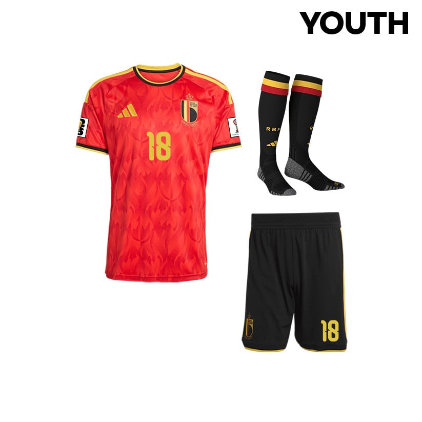 Amadou Onana 18 Belgium 2026 YOUTH Home Kit Set – Red/Black