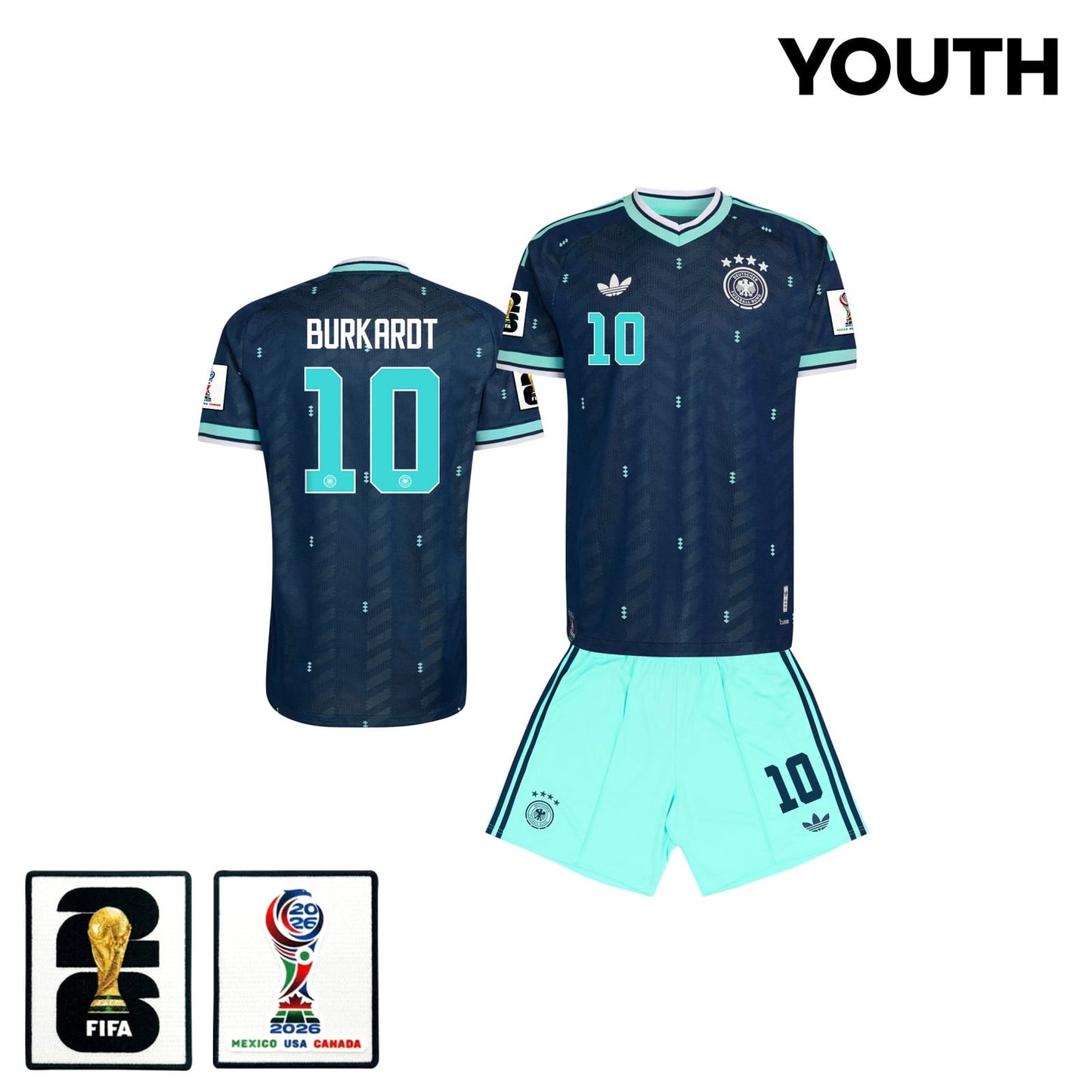 Jonathan Burkardt 10 Germany 2026 YOUTH Away Jersey & Shorts Set - Navy