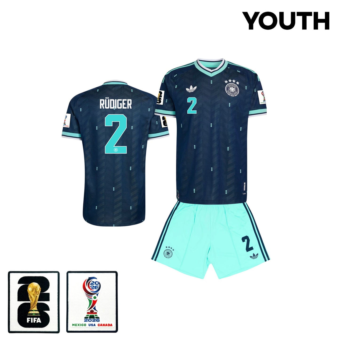Antonio Rüdiger 2 Germany 2026 YOUTH Away Jersey & Shorts Set - Navy