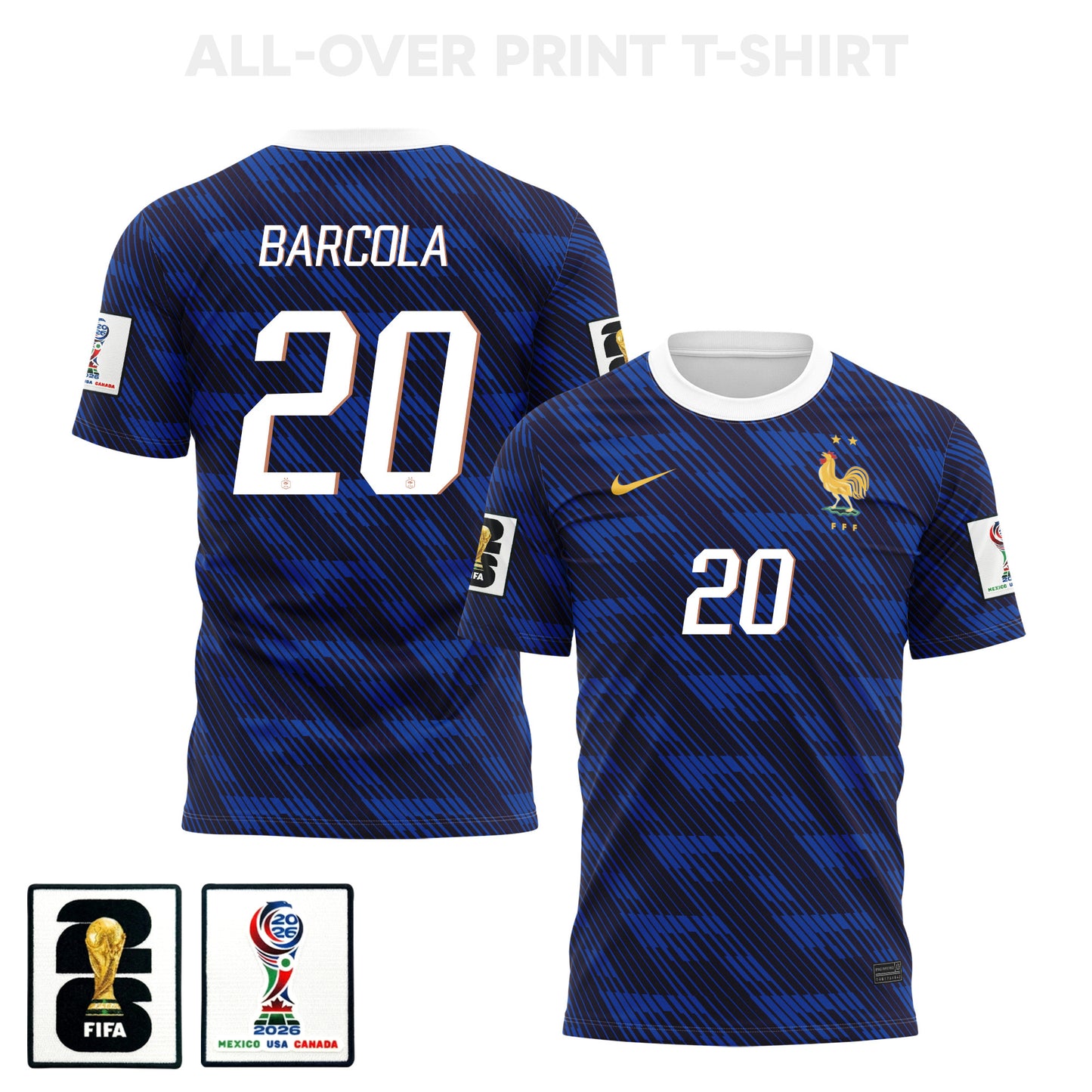 Bradley Barcola 20 France 2026 Home 3D T-Shirt Fully Printed – Unisex, Blue