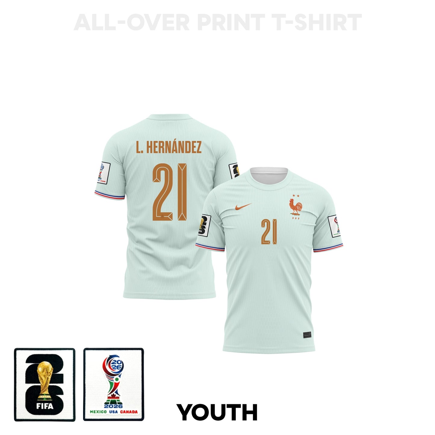 Lucas Hernández 21 Youth France 2026 Away 3D T-shirt Fully Printed – Green