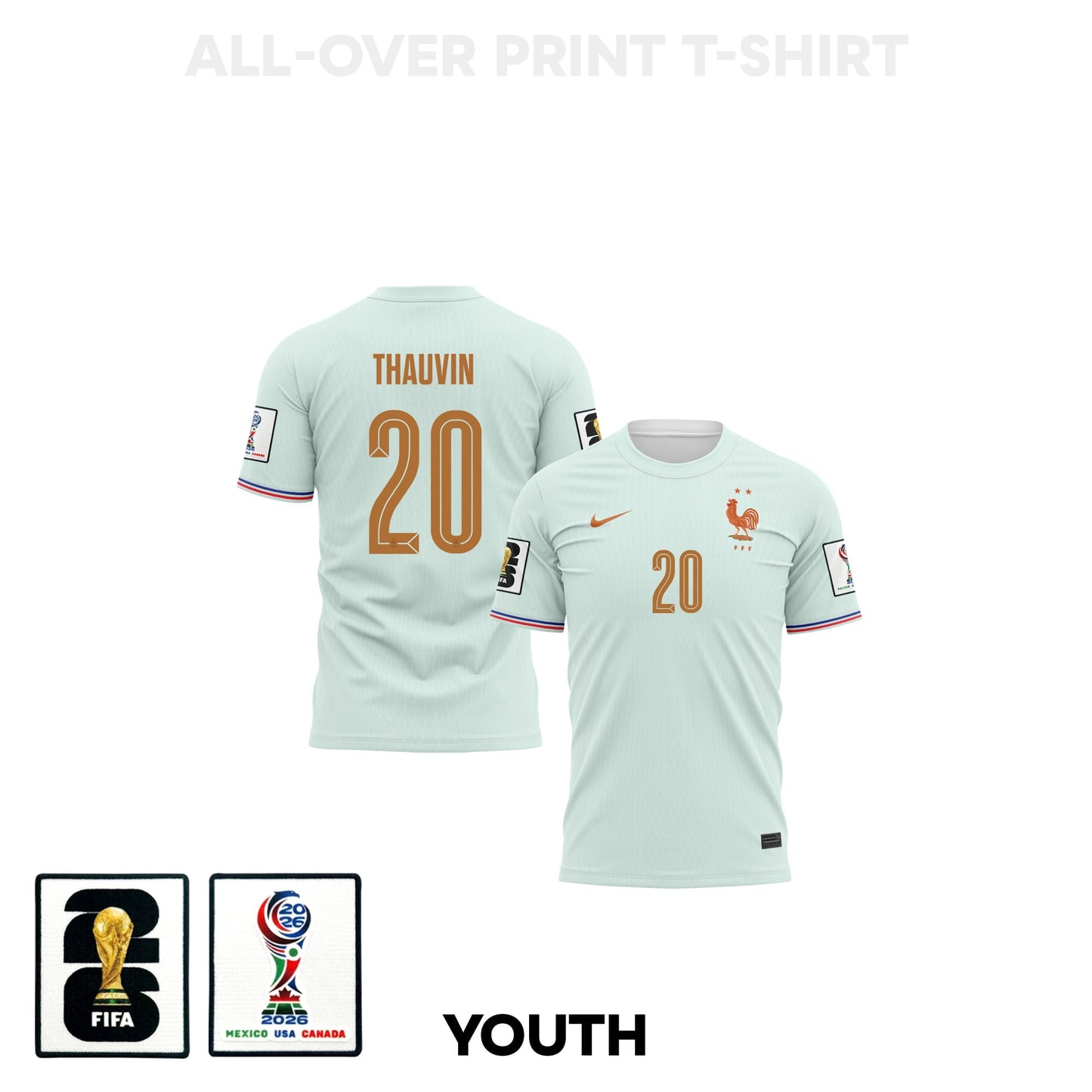 Florian Thauvin 20 Youth France 2026 Away 3D T-shirt Fully Printed – Green