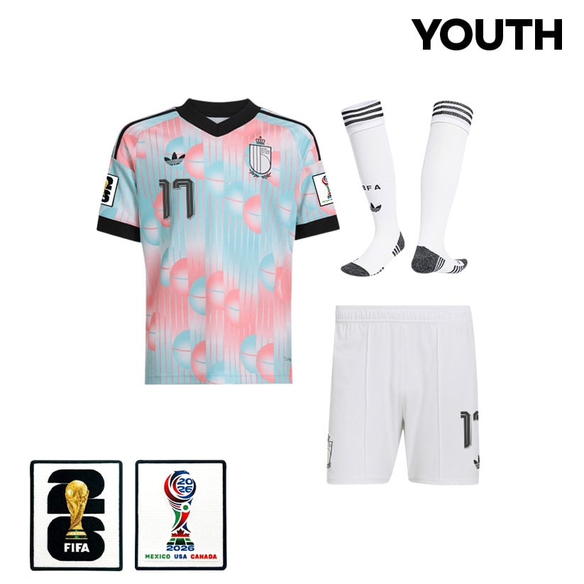 Charles De Ketelaere 17 Belgium 2026 YOUTH Away Kit Set – Light Blue