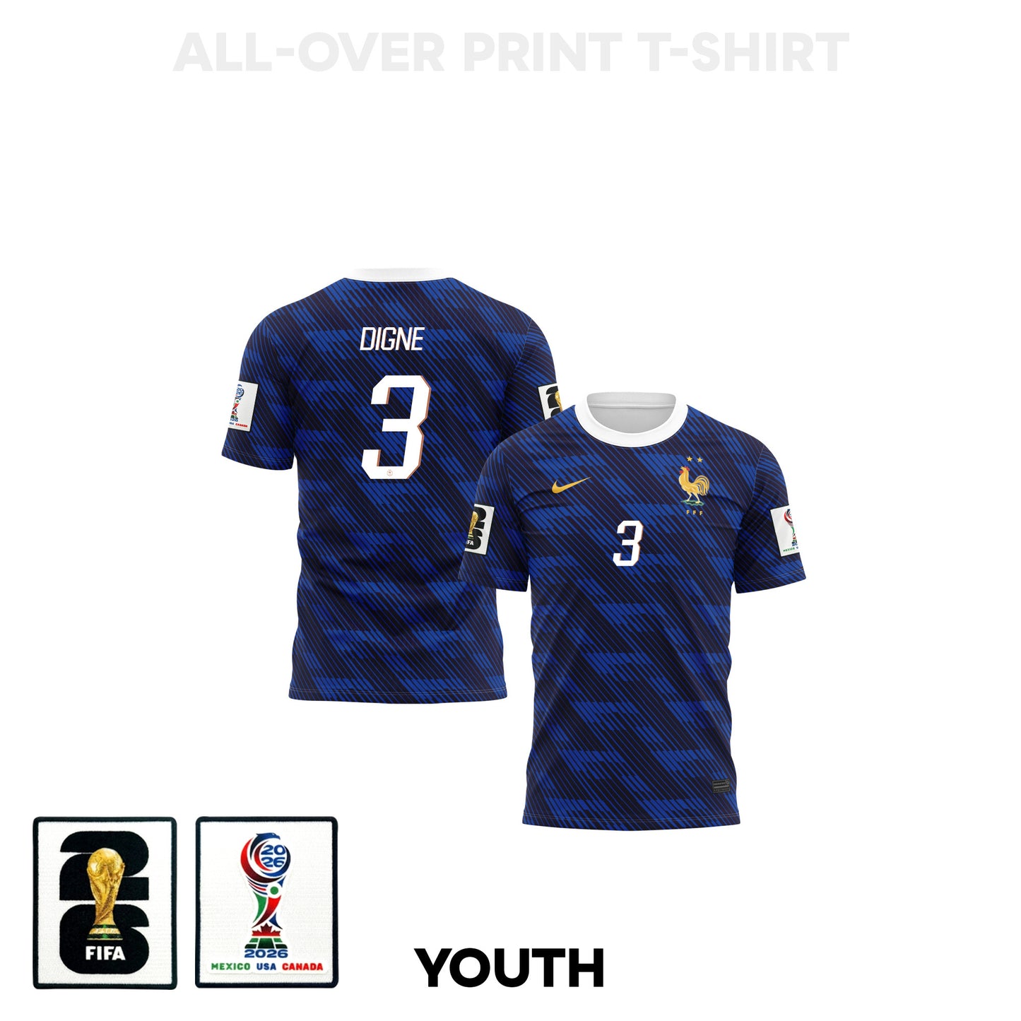 Lucas Digne 3 Youth France 2026 Home 3D T-shirt Fully Printed – Blue