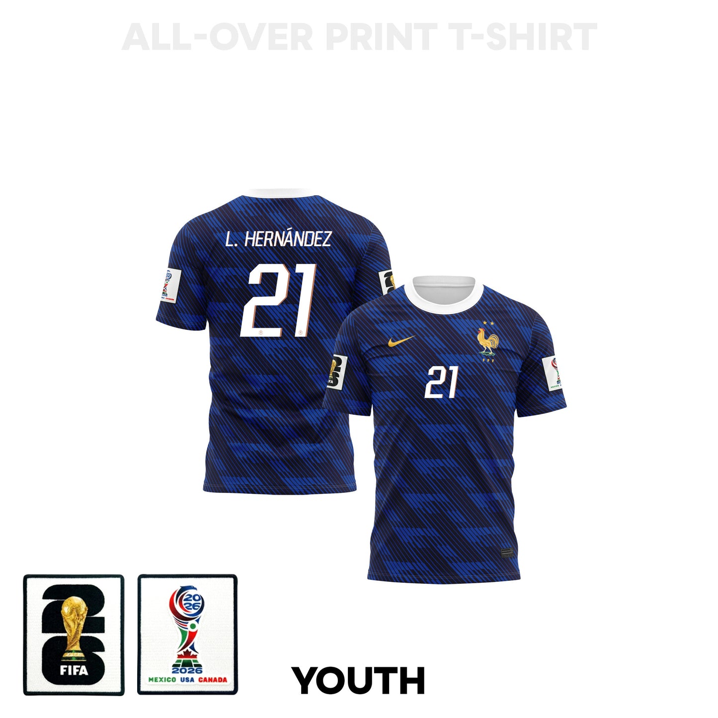 Lucas Hernández 21 Youth France 2026 Home 3D T-shirt Fully Printed – Blue