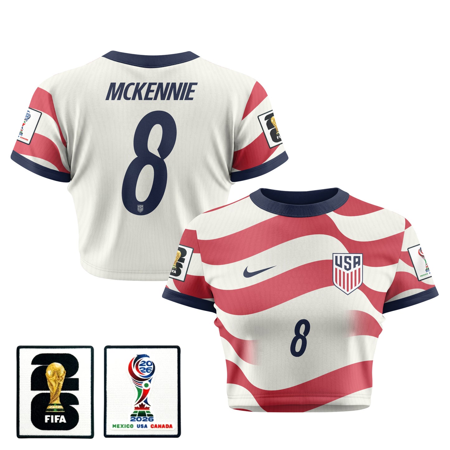 Weston McKennie 8 Women's USMNT 2026 Home All-Over Print Cropped Jersey