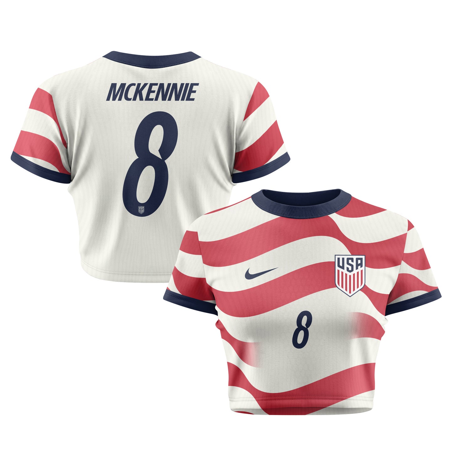 Weston McKennie 8 Women's USMNT 2026 Home All-Over Print Cropped Jersey