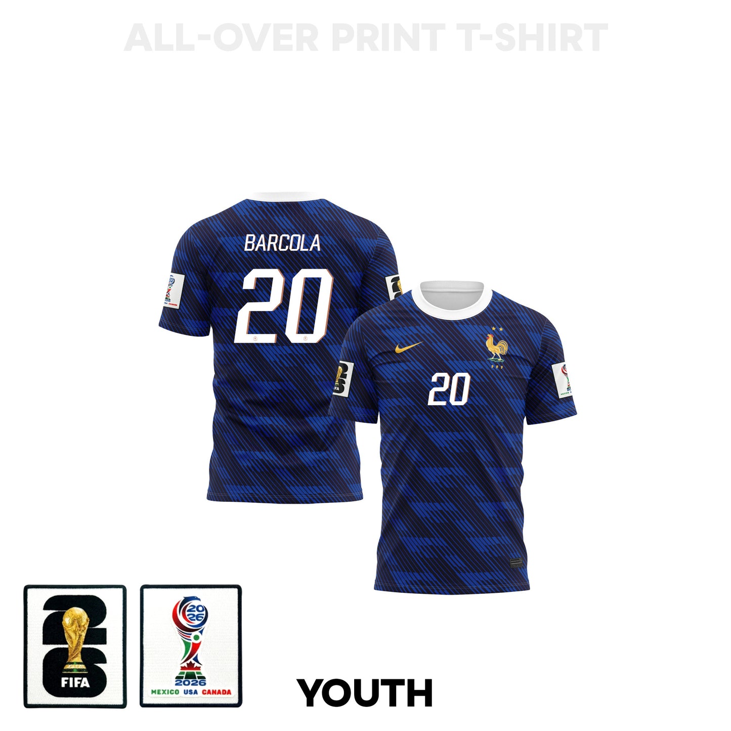 Bradley Barcola 20 Youth France 2026 Home 3D T-shirt Fully Printed – Blue