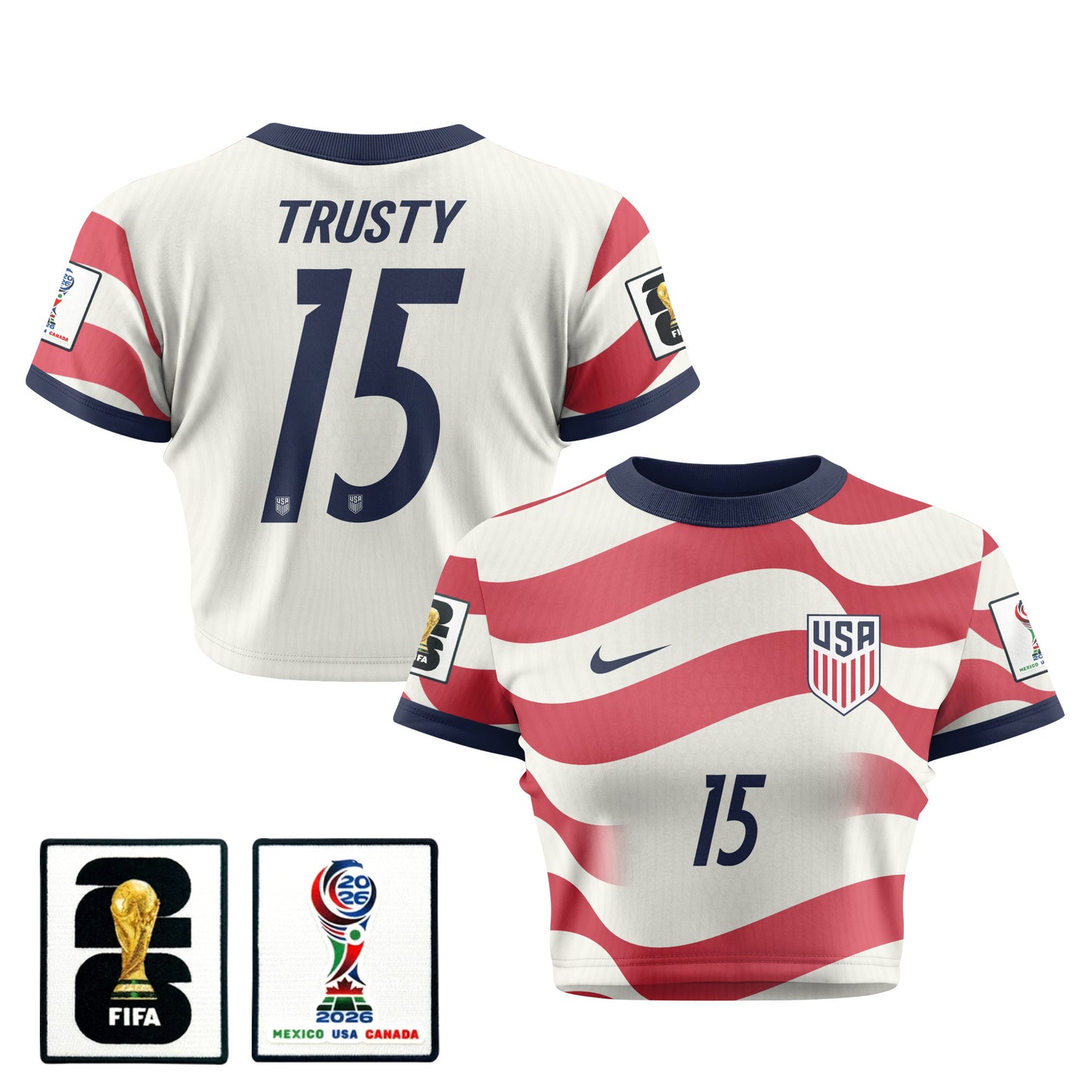 Auston Trusty 15 Women's USMNT 2026 Home All-Over Print Cropped Jersey