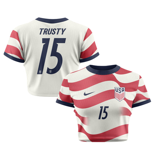 Auston Trusty 15 Women's USMNT 2026 Home All-Over Print Cropped Jersey