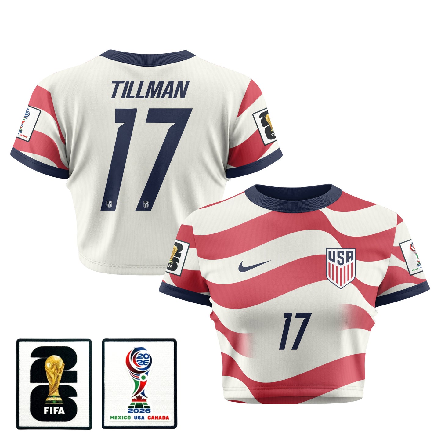Malik Tillman 17 Women's USMNT 2026 Home All-Over Print Cropped Jersey