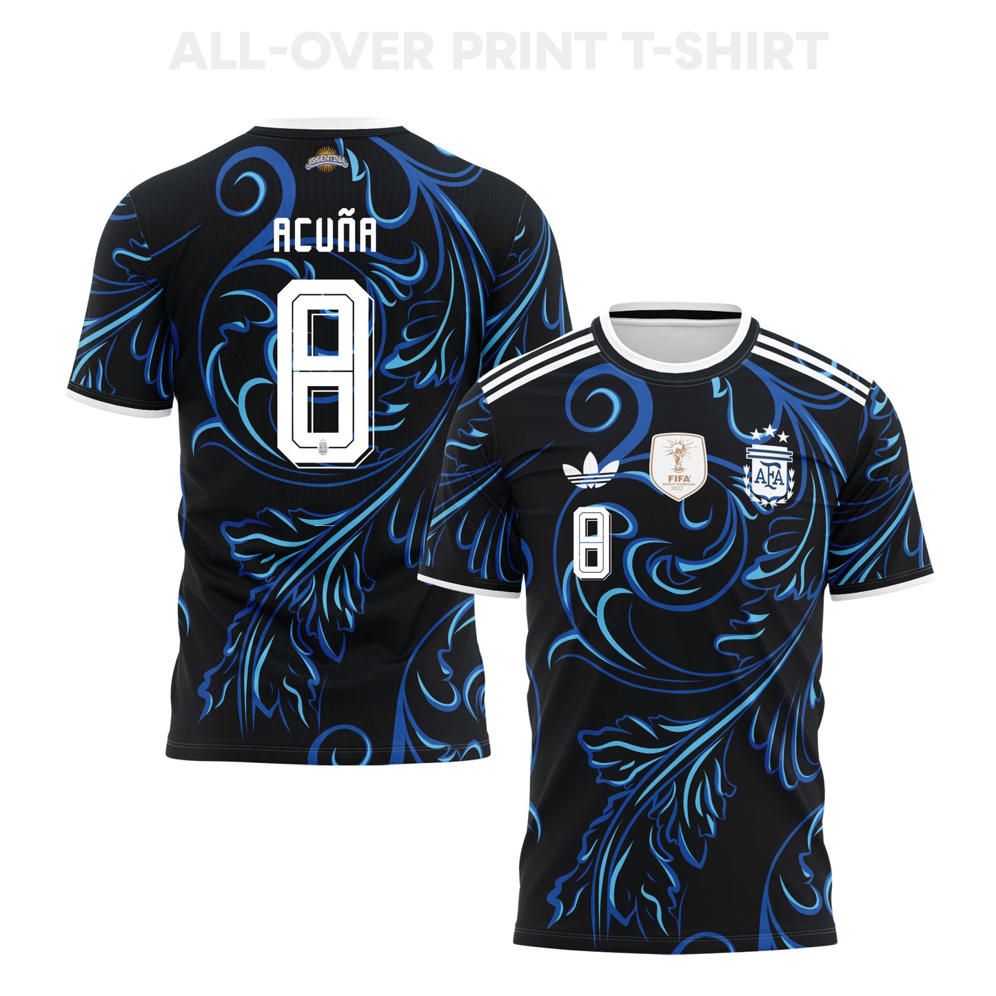 Marcos Acuña 8 Argentina 2026 Away 3D T-Shirt Fully Printed – Unisex, Black