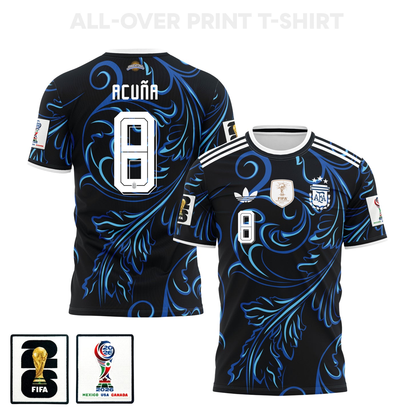 Marcos Acuña 8 Argentina 2026 Away 3D T-Shirt Fully Printed – Unisex, Black