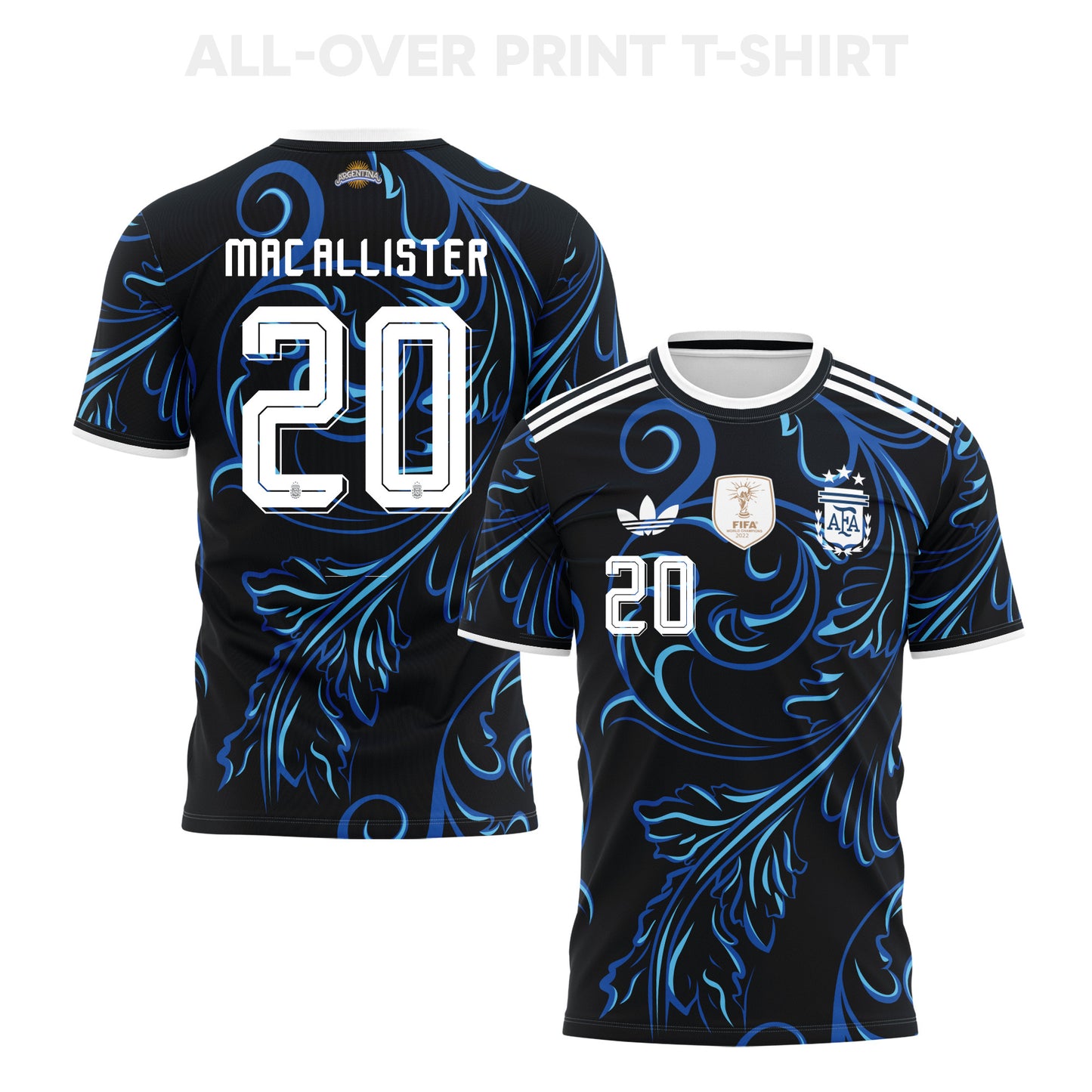 Alexis Mac Allister 20 Argentina 2026 Away 3D T-Shirt Fully Printed – Unisex, Black