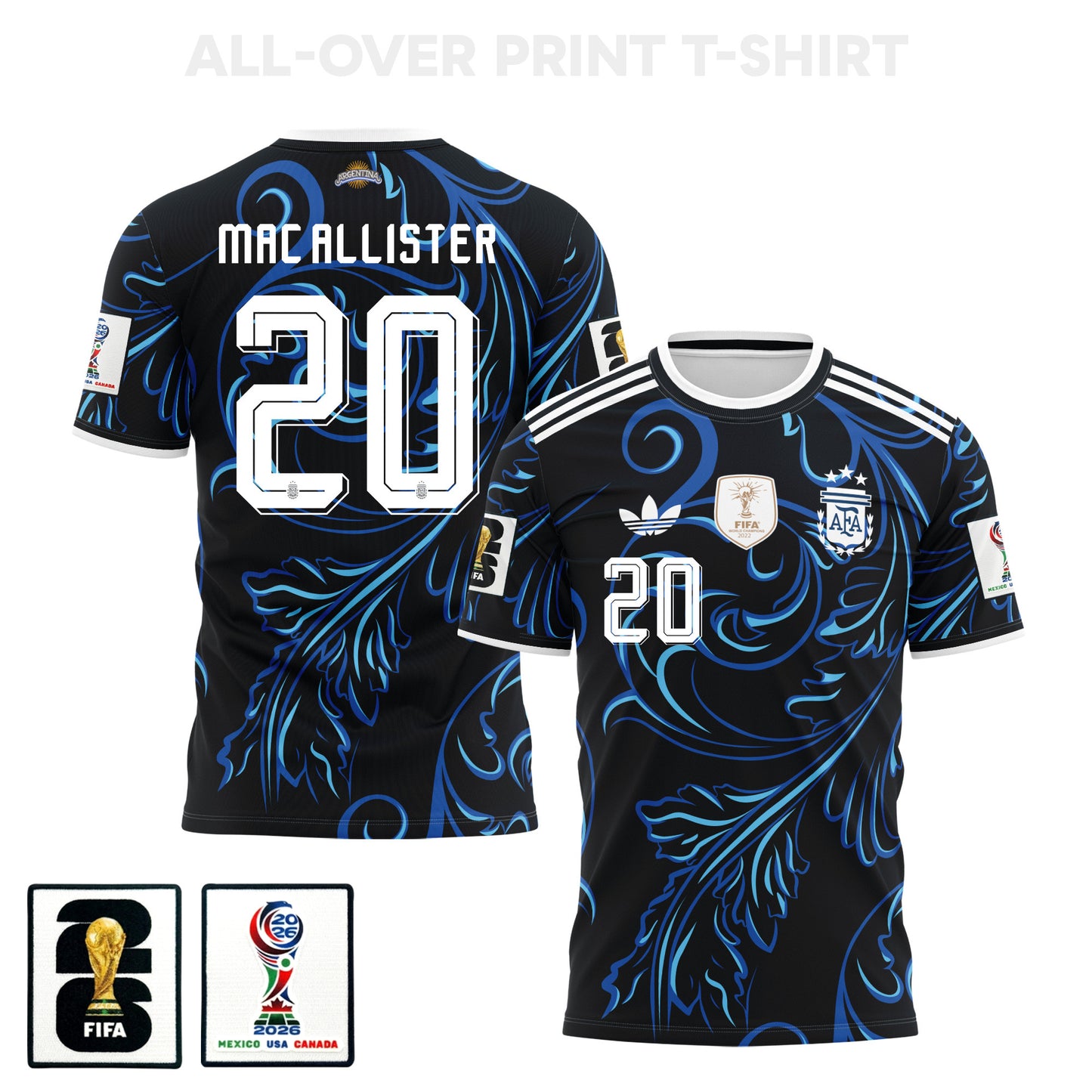 Alexis Mac Allister 20 Argentina 2026 Away 3D T-Shirt Fully Printed – Unisex, Black
