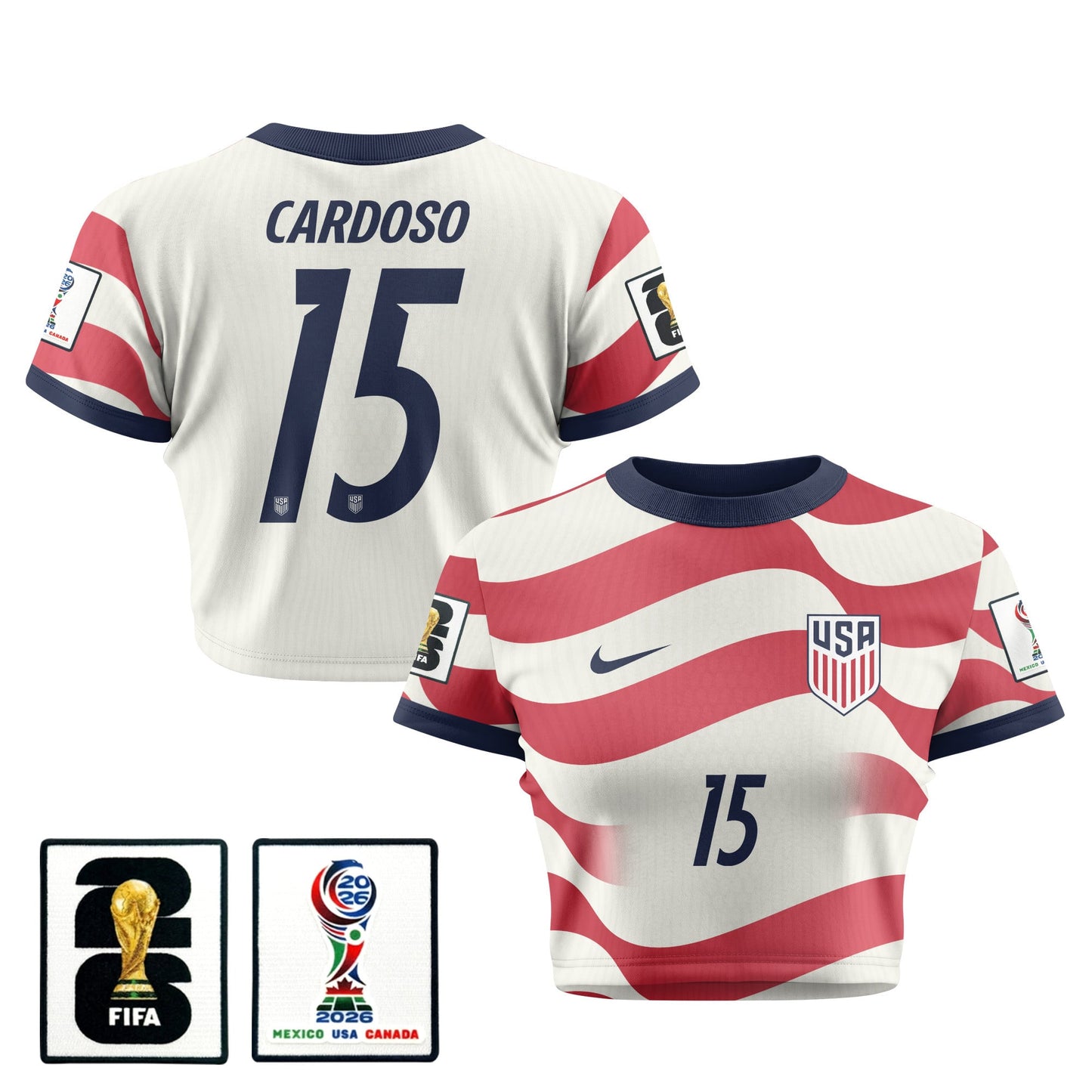 Johnny Cardoso 15 Women's USMNT 2026 Home All-Over Print Cropped Jersey